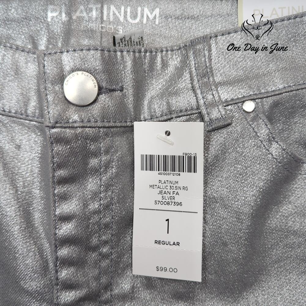 Chico's Metallic Slim Leg Jeans Size Chico's 1 (8) - Picture 2 of 6